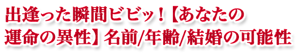 出逢った瞬間ビビッ!【あなたの運命の異性】名前/年齢/結婚の可能性 出逢った瞬間ビビッ!【あなたの運命の異性】名前/年齢/結婚の可能性